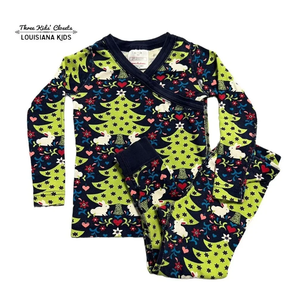 Hanna Andersson Sz 90 (3) Woodland Bunny Christmas Tree Pajamas